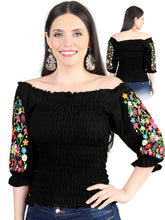 Load image into Gallery viewer, Artisanal Embroidered Blouse 100% Cotton Black 604012
