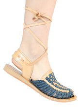 Load image into Gallery viewer, Mexican Artisanal Sandals Leather Tan/Blue 604019
