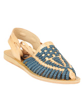 Load image into Gallery viewer, Mexican Artisanal Sandals Leather Tan/Blue 604019
