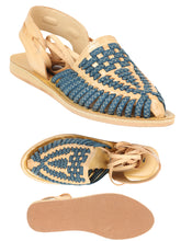 Load image into Gallery viewer, Mexican Artisanal Sandals Leather Tan/Blue 604019
