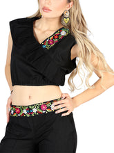 Load image into Gallery viewer, Artisanal Embroidered Set 100% Cotton Black 604048
