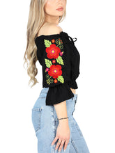 Load image into Gallery viewer, Artisanal Embroidered Blouse 100% Cotton Black 604050

