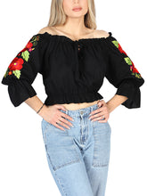 Load image into Gallery viewer, Artisanal Embroidered Blouse 100% Cotton Black 604050
