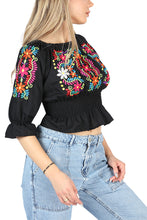 Load image into Gallery viewer, Artisanal Embroidered Blouse 100% Cotton Black 604051
