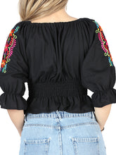 Load image into Gallery viewer, Artisanal Embroidered Blouse 100% Cotton Black 604051
