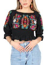 Load image into Gallery viewer, Artisanal Embroidered Blouse 100% Cotton Black 604051
