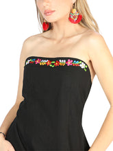 Load image into Gallery viewer, Artisanal Embroidered Dress 100% Cotton Black 604053
